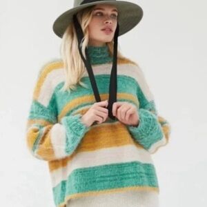 Kimchi Blue UO Fuzzy Striped Mock Neck Oversized Sweater Size XS